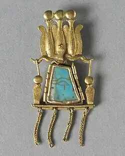 Pendant; c. 1069 BC; gold and turquoise; overall: 5.1 by 2.3 centimetres (2.01&nbsp;in ×&nbsp;0.91&nbsp;in); Cleveland Museum of Art (Cleveland)