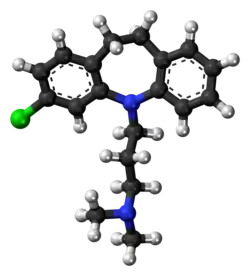 Ball-and-stick model of the clomipramine molecule