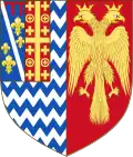 Coat of arms of Carlo I Tocco, founder of the last ruling dynasty of Epirus, as count of Cephalonia (dexter) and despot of Epirus (sinister) of Epirus