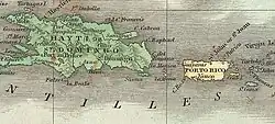 Old map of Hispaniola and Puerto Rico