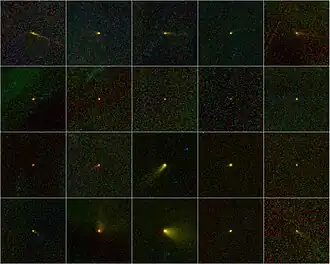 Mosaic of 20 comets discovered by the WISE space telescope