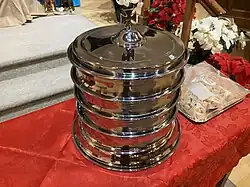 A photo of communion tray used to serve grape juice in a church affiliated with the United Church of Canada.