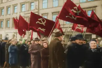 Communists in Prague, Czech Republic. During the Czechoslovak Coup d'etat in 1948