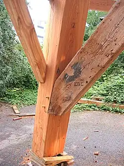 Larch wood in use to restore the Concordia mill, Netherlands