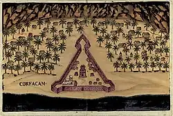 Painting of a fort and surroundings, seen from above