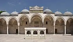 Courtyard of the mosque with central fountain (şadırvan), looking towards the entrance