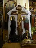 Orthodox crucifix with the Virgin Mary on the left and the Apostle John on the right in Vilnius, Lithuania