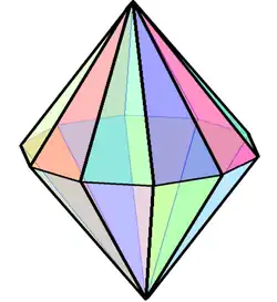 A bipyramid with twenty-sided triangular faces.
