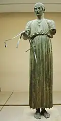 The Charioteer of Delphi was dedicated to the god Apollo in 474 BC by the tyrant of Gela in commemoration of a Pythian racing victory at Delphi.