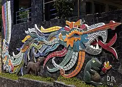3D mural of Quetzalcóatl in the Exekatlkalli (Casa de los Vientos) in Acapulco, Guerrero, 1957