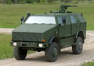An ATF Dingo of the German Army is a mine-resistant and ambush-protected infantry mobility vehicle used by several European armed forces.