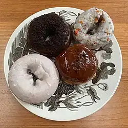 Doughnuts on a plate in Brooklyn, New York City, New York