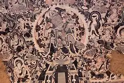 Song dynasty (960 - 1279) mural art depicting a mandala of Ruyilun Guanyin in cave 231 of the Mogao Caves at Dunhuang, Gansu, China