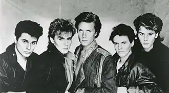 Duran Duran in 1983. Left to right: Roger Taylor (drums), Nick Rhodes (keyboards), Simon Le Bon (vocals), Andy Taylor (guitar) and John Taylor (bass)