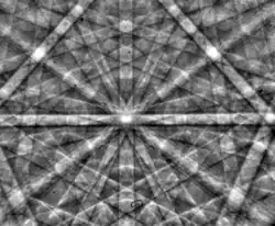 Kikuchi pattern, a set of line-like features from a scanning electron microscope.