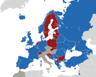A coloured map of the countries of Europe