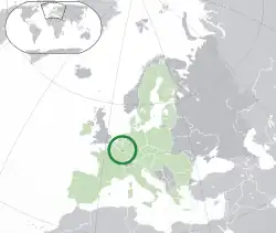Location of&nbsp;Luxembourg&nbsp;(green circle) –&nbsp;in Europe&nbsp;(light green &&nbsp;dark grey) –&nbsp;in the European Union&nbsp;(light green)&nbsp; –&nbsp; [Legend]