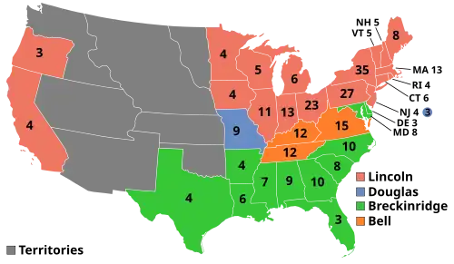 A map showing which states voted for which candidate