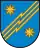 A coat of arms depicting three yellow, diagonal lines zig-zagging from the bottom left to the top right on a grey background