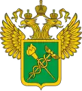 Vert bordure or a torch and a caduceus or saltirewise (Federal Customs Service of Russia)