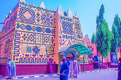 Emir of Bauchi Main Palace in Nigeria, showcasing Hausa architecture, Muhammadu Durugu, 19th century