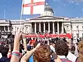 England cricket fans celebrate in Trafalgar Square, 2005.