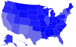 Map of the geographic distribution of American English in the United States.