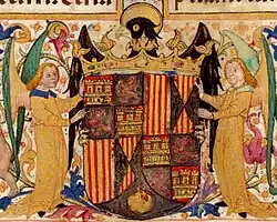 Coat of arms of Isabella&nbsp;I of Castile depicted in the manuscript from 1495 Breviary of Isabella the Catholic