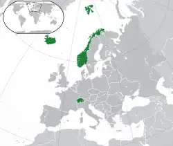 Location of&nbsp;the&nbsp;EFTA {{{1}}} &nbsp;(green) in Europe&nbsp;(green & dark grey)