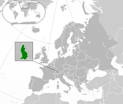 Location of&nbsp;Liechtenstein&nbsp;(green) in Europe&nbsp;(agate grey)&nbsp; –&nbsp; [Legend]