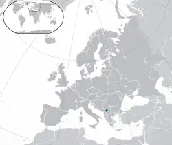 Location of Kosovo (green) in Europe (dark grey)