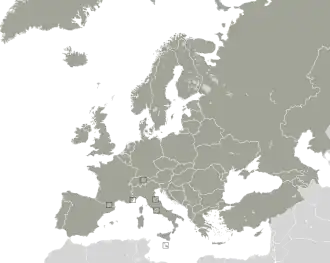 A coloured map of the countries of Europe