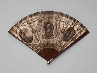 Fan; by Charles Percier, Pierre-François-Léonard Fontaine and Antoine Denis Chaudet; c.1797-1799; paper, wood, and bone; 23.5 x 43.8&nbsp;cm; Metropolitan Museum of Art (New York City)