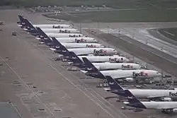 Photograph of Memphis International Airport, showing a row of FedEx planes