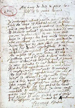 Holographic will handwritten by Fermat on 4 March 1660, now kept at the Departmental Archives of Haute-Garonne, in Toulouse.