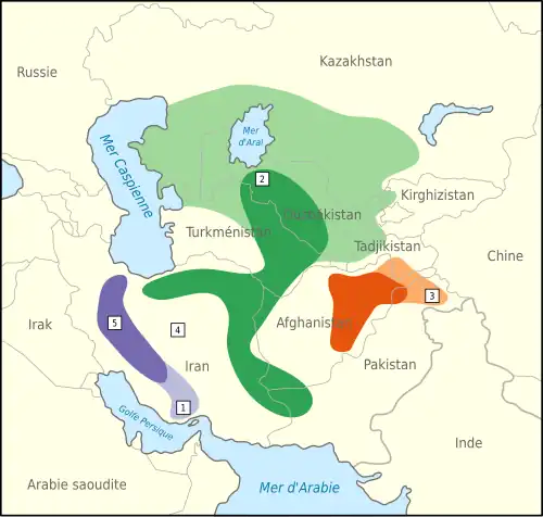 Map of Asia Minor and Central Asia showing colored distribution areas.