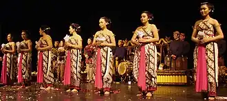 Dancers of Bedhaya, a royal dance from the palace of Surakarta, wearing costume with prescribed batik patterns