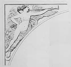 Figure of Pheme (southern façade, left spandrel).