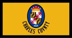 A yellow flag with a black border and the county seal in the center