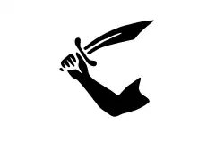 Flag of buccaneer Edward Davis, described in Burney's History of the Buccaneers (1816): "as he was furnished with a French commission, and France was still at war with Spain, he carried aloft a white flag, in which was painted a hand and sword."[59]