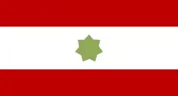 Flag with red bars top and bottom and a green seven-pointed star on a white background