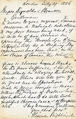 Letter from Nightingale for an antiseptic