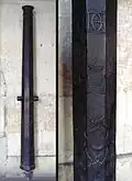 "Bastard culverin" of 1548, with arms of Henri II and Catherine de Medicis and crescent of Diane de Poitiers. Caliber: 85&nbsp;mm, length: 300&nbsp;cm, weight: 1076&nbsp;kg.