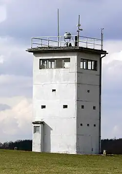 A Führungsstelle or Kommandoturm, a tower 6 m (20 ft) high that doubled as observation tower and command centre[citation needed]
