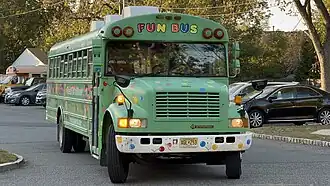 1997 Thomas International 3800 as a mobile kid’s gym bus under Fun Bus.