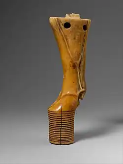 Furniture leg in shape of bull's leg; 2960–2770 BC; hippopotamus ivory; height: 17&nbsp;cm, width: 3.4&nbsp;cm, depth: 5.8&nbsp;cm; Metropolitan Museum of Art (New York City)