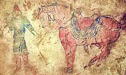Göktürk cavalry mural, Shoroon Bumbagar tomb, 7th century CE.