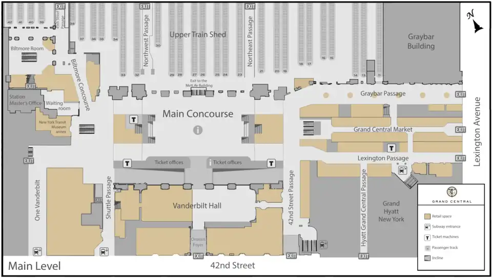 Floor plan of the main level of the terminal