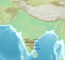 Pallava territories during Narasimhavarman I c. 645. This includes the Chalukya territories occupied by the Pallavas.[1]