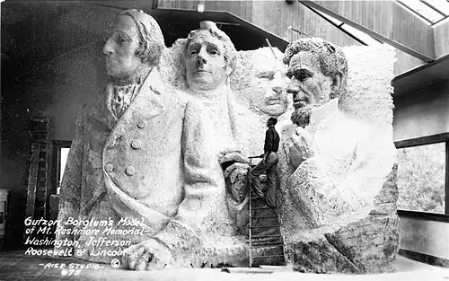 Original mockup of the Mount Rushmore sculpture "before funding ran out"[43]